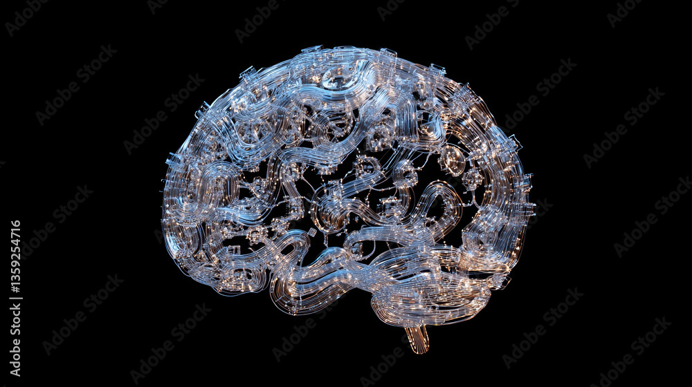 Poster artificial intelligence. digital brain. computer mind. 3d illustration of a cyber-future. neural cir