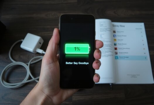 Smartphone displaying low battery warning with 1% charge remaining