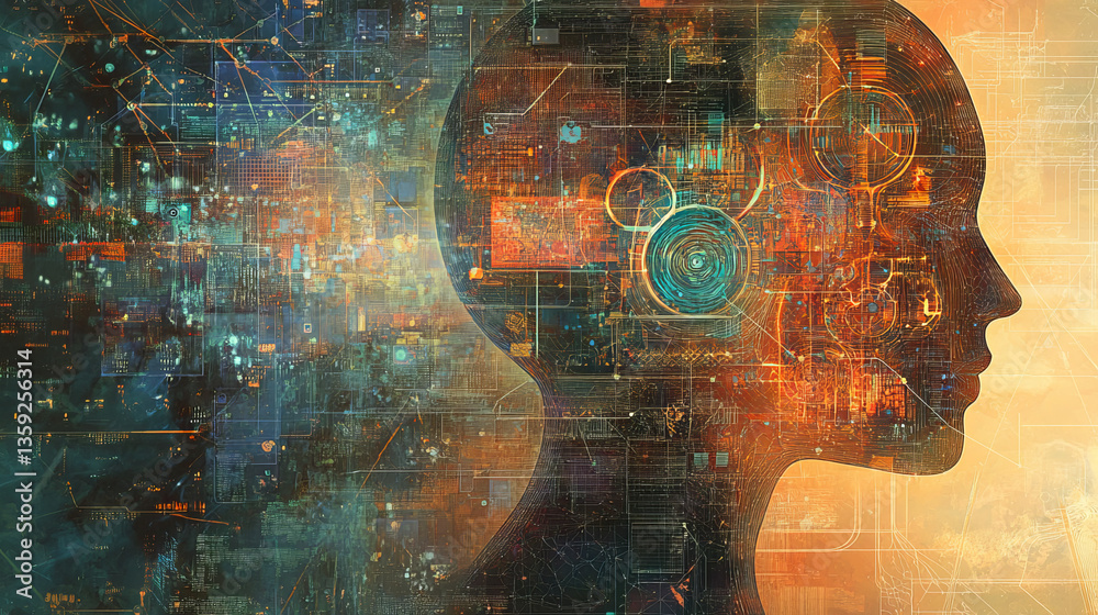 Poster ai, digital mind, artificial intelligence, computer brain, quantum processor, cpu, neural networks. 