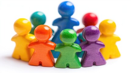 Colorful Wooden Figurines in a Circle, Symbolizing Unity and Diversity