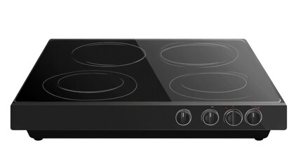 Fototapeta premium Sleek and Modern Cooktop: A contemporary, matte black cooktop with four electric burners, perfect for modern kitchens. The image highlights the simplicity and functionality of the appliance.