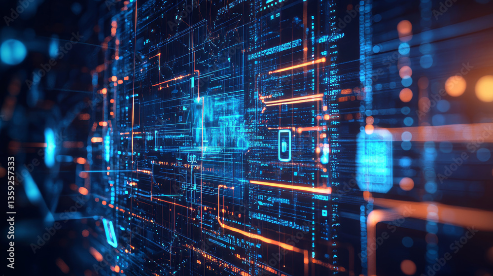 Poster artificial intelligence and wireless technology. global digital network. internet data security. 3d 