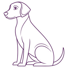 Outlined Sitting Dog Portrait, Monochrome Canine Illustration, Isolated Design