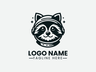 Cartoon Raccoon Astronaut Head Whimsical Space Logo Design, Whimsical Raccoon Space Logo