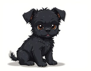 Obraz premium Cute Black Puppy Sitting with Big Eyes on White Background