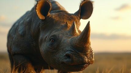 A Close Up Portrait of a Rhinoceros Outdoors