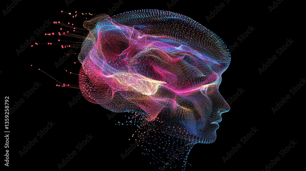 Poster artificial intelligence. high speed data stream. big data concept. computer mind and quantum archite