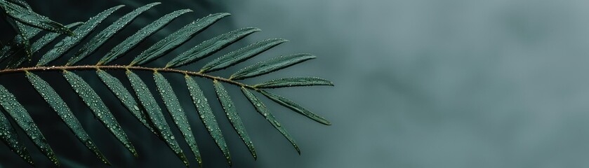 A single green leaf displays water droplets on its surface