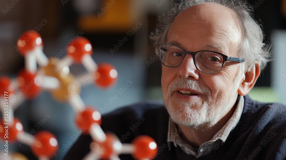 Poster ai technology. abstract model molecule. digital technologies in genetic engineering. crystal lattice