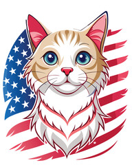 Cute cartoon cat holding a USA flag  t-shirt design vector illustration 