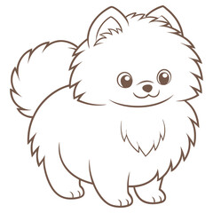 Pomeranian Puppy Outline Cute Cartoon Dog, Fluffy Fur, Brown Line Art