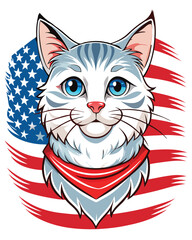 Cute cartoon cat holding a USA flag  t-shirt design vector illustration 