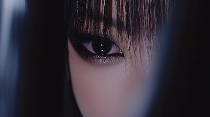 A close up of a human eye with dark eye makeup