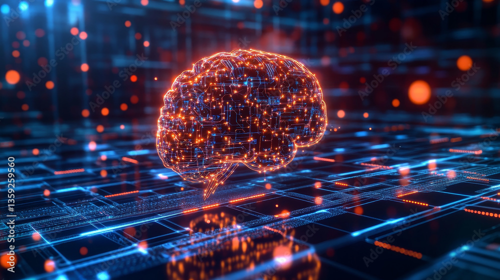 Poster ai concept. artificial intelligence, futuristic processor in cyberspace. high-tech and nanostructure