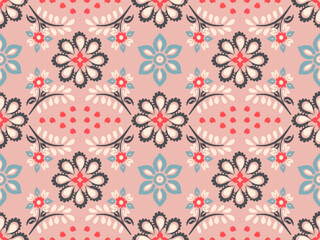 Damask seamless pattern, Ikat floral seamless pattern background, vector illustration, Ikat ethnic oriental embroidery, Aztec style, baroque. Design for texture, fab, clothing, decoration,fashion, til