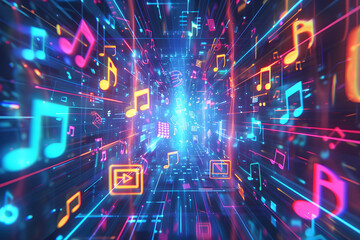 Visual Representation of 3D Space Music Download Concept in Bright Hues