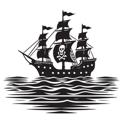 Pirate Ship Vector Illustration Silhouette with Skull and Crossbones