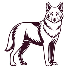 Stylized Wolf Silhouette Standing Wild Animal with Bold Outlines Design