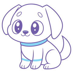 Adorable Outlined Puppy with Big Eyes and Collar Sitting Isolated on White BG