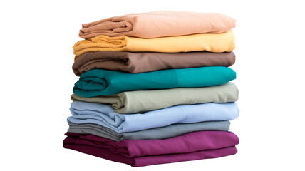 Colorful stack of folded shirts on transparent background png.
