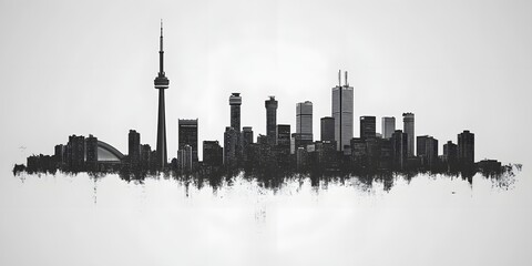 Urban Silhouette: A monochrome silhouette of a thriving city skyline, showcasing iconic structures and urban density. 