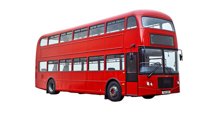 Traditional red bus in London, the UK. Double decker red bus isolated on white or transparent background.
