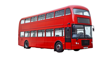 Traditional red bus in London, the UK. Double decker red bus isolated on white or transparent background.
