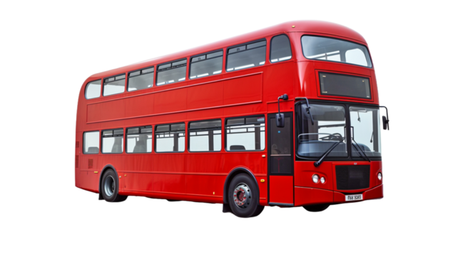 Traditional red bus in London, the UK. Double decker red bus isolated on white or transparent background.
