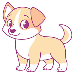 Cartoon Puppy with Beige & White Fur, Magenta Outlines, Cute Animal, Smiling Dog