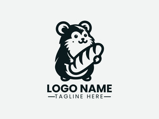 cartoon hamster holding bread. Playful food mascot logo
