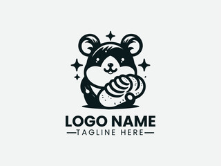 Fototapeta premium Cartoon Hamster Holding Bread Cute Food Mascot Logo Design, Cute Hamster Bread Food Logo