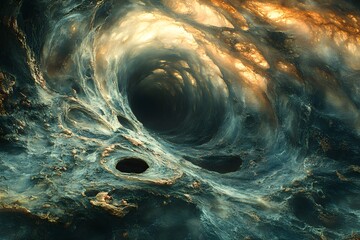Cosmic Enigma: Unveiling the mysteries of a wormhole or black hole, depicted with swirling nebulas and captivating textures.