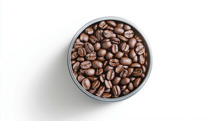 Fototapeta premium Realistic green coffee beans in metal container for culinary and beverage design