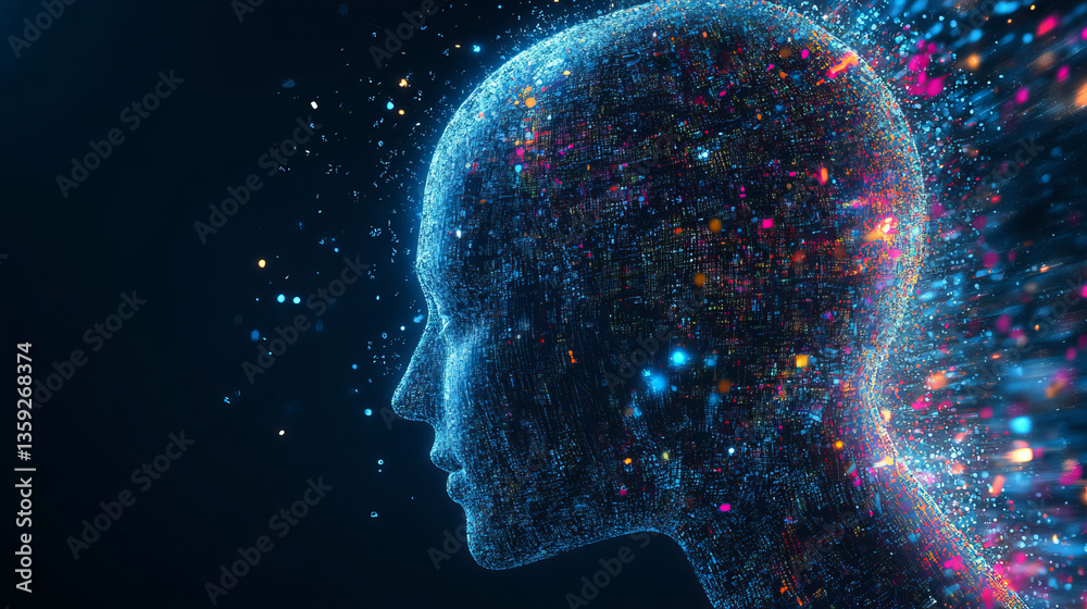 Poster big data concept. digital neural network. introduction of artificial intelligence. cyberspace of fut