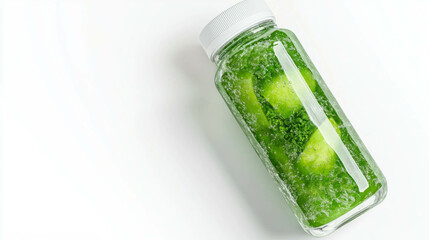 Fresh green smoothie with kale and cucumber in a glass jar for healthy living