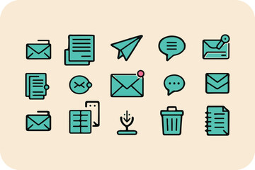 Vibrant teal communication icons set on light background, perfect for UI design and app interfaces.