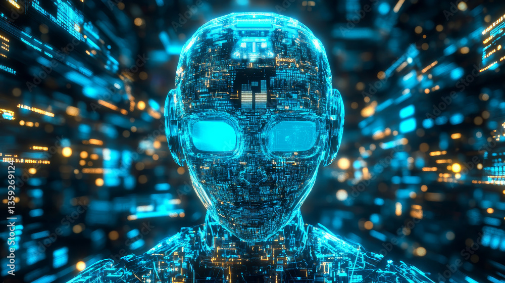 Poster big data concept. digital neural network. introduction of artificial intelligence. cyberspace of fut
