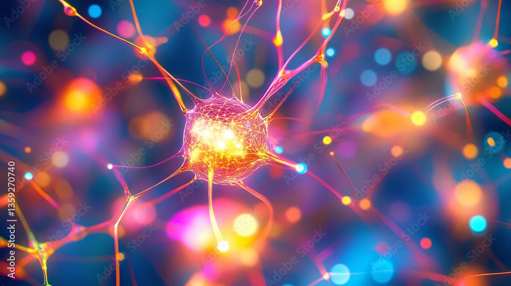 Poster artificial intelligence. digital neural network based on the human brain. computer mind of the futur