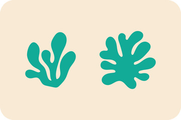 Two teal abstract organic shapes against a light background, reminiscent of sea life or coral patterns.