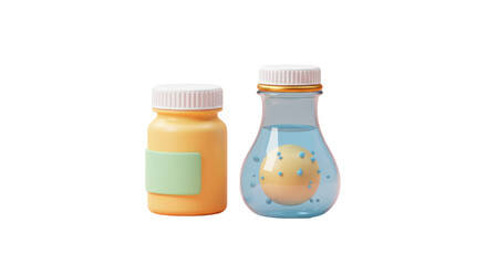 Isolated Pair of Pharmaceutical Bottles with Scientific Flask