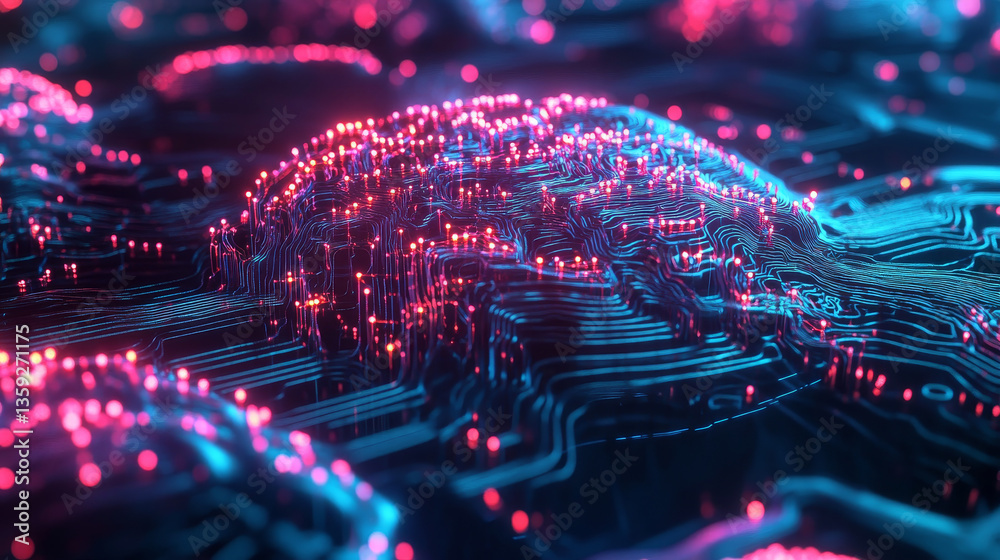 Poster artificial intelligence. digital neural network based on the human brain. computer mind of the futur