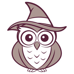 Cartoon Owl Wearing Witch Hat on White Background, Halloween Season