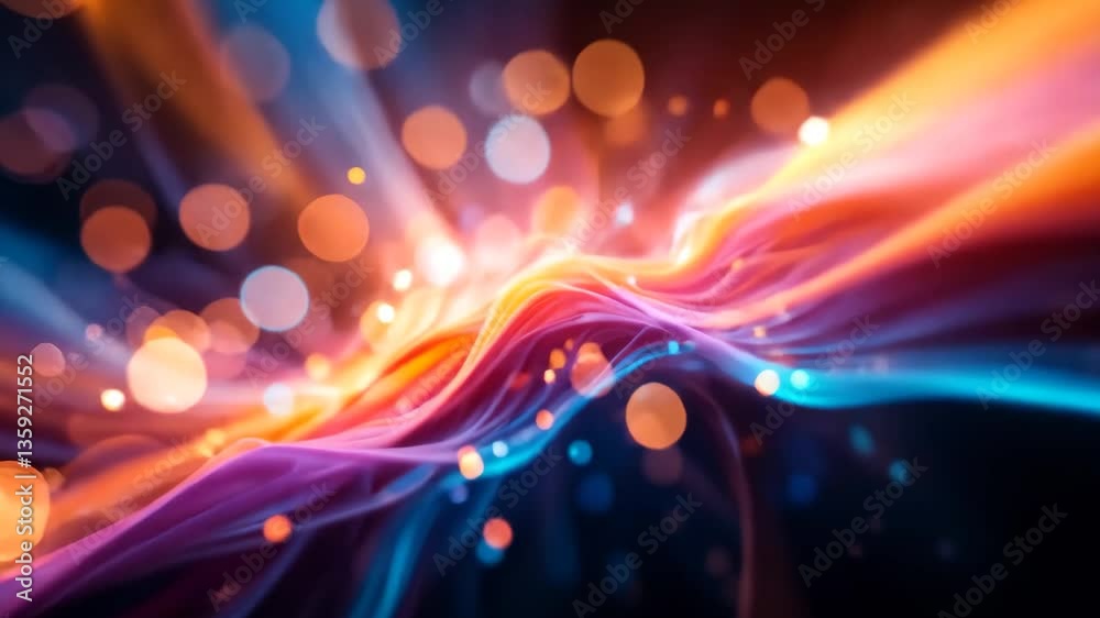 Wall mural abstract digital artwork with flowing lines and bokeh in vibrant colors and dynamic energy