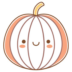 Smiling Kawaii Pumpkin Illustration, Isolated on White Background, Cute Fall Design