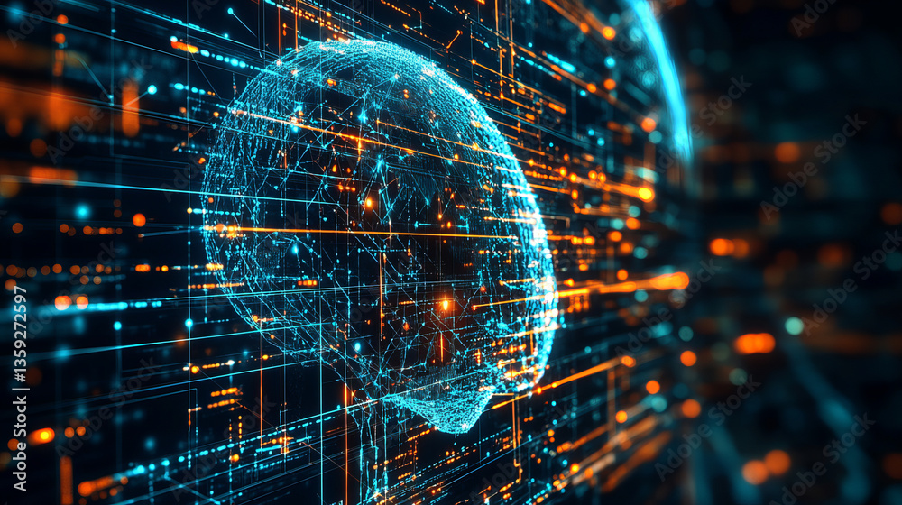 Poster artificial intelligence in the global network. digital technologies of the future. computer mind con