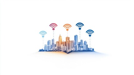 Fototapeta premium Cityscape with Wireless Signals Representing Connectivity and Technology