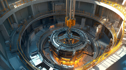 Atomic structure. Scientific breakthrough. Modern scientific research on nuclear fusion. Innovations in physics 3D illustration