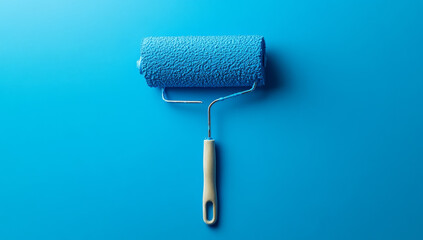 Obraz premium Blue paint roller on vibrant background