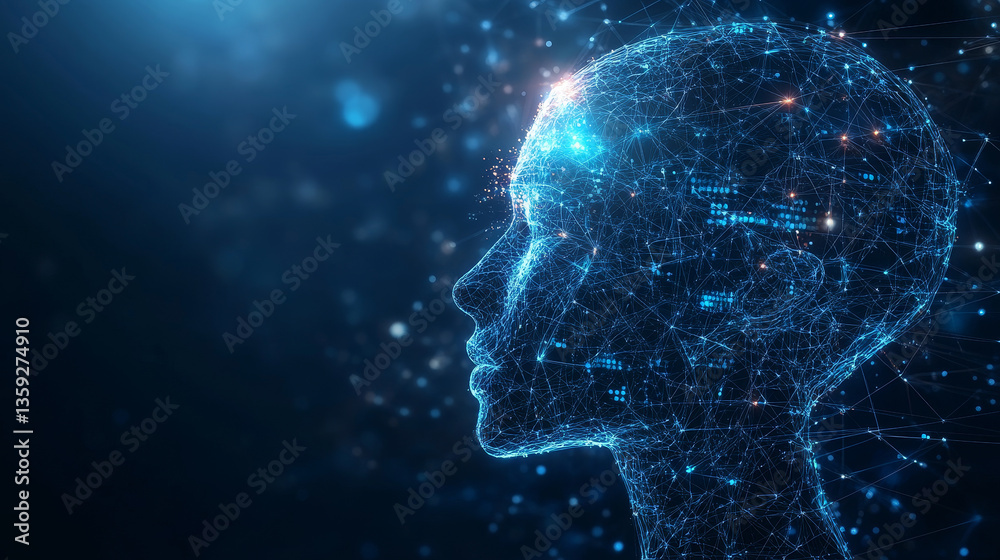 Poster artificial intelligence. computer mind in technology of future. 3d illustration of an abstract digit