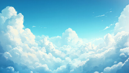 Fluffy white clouds in bright blue sky